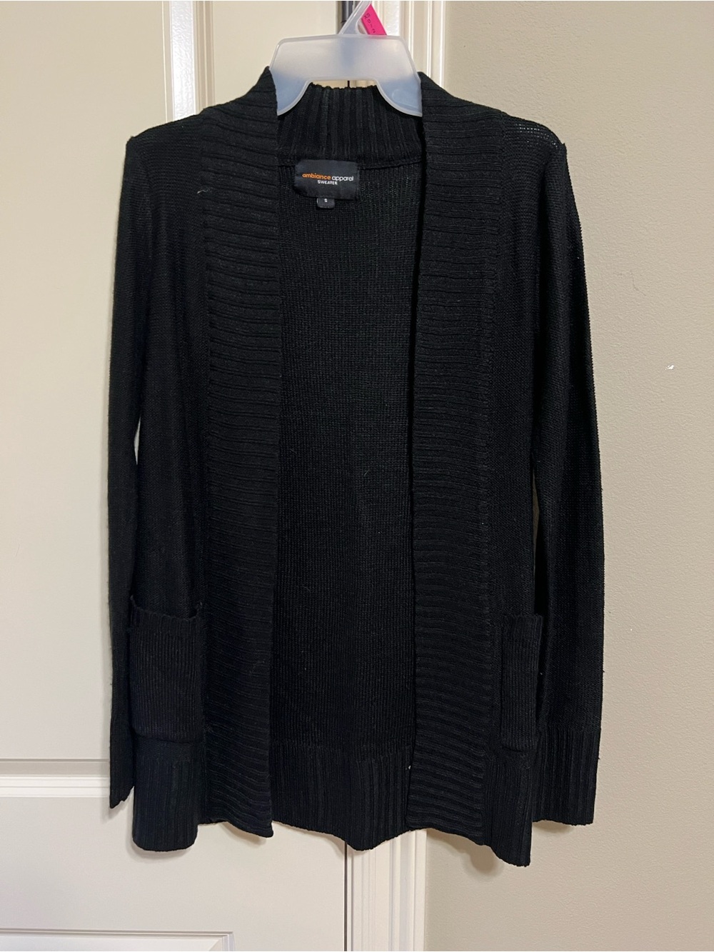 Ambiance Black Open-Front Ribbed Cardigan